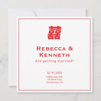 Double happiness Chinese American save the date Invitation