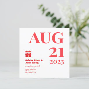 Double happiness Chinese American save the date Invitation