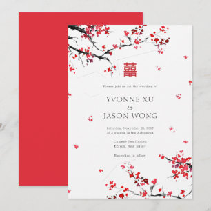 Double Happiness Chinese Red Elegant Wedding Invitation