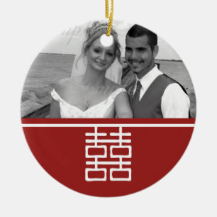 Double Happiness Chinese Wedding (double sided) Ceramic Tree Decoration