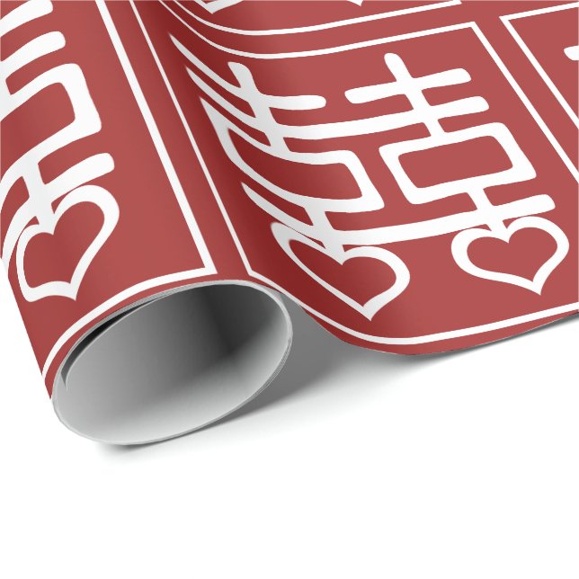 Double Happiness Chinese Wedding Heart Detail V1 Wrapping Paper (Roll Corner)