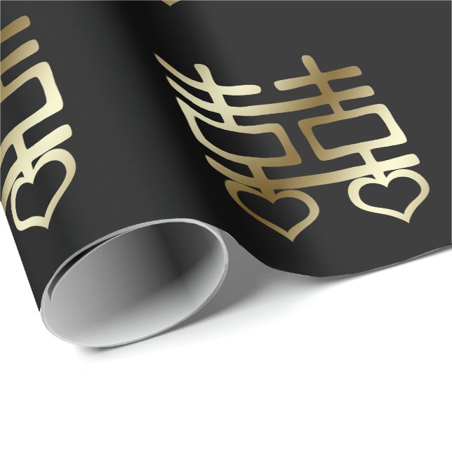Double Happiness Chinese Wedding Heart Detail V1 Wrapping Paper (Roll Corner)