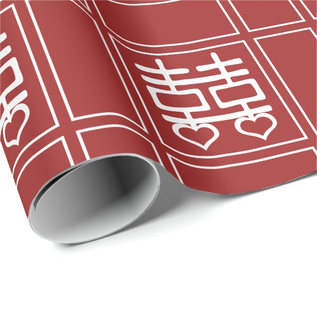 Double Happiness Chinese Wedding Heart Detail V2 Wrapping Paper (Roll Corner)