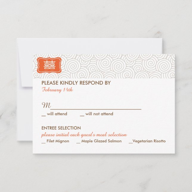 Double Happiness Chinese Wedding Invitation - RSVP (Front)