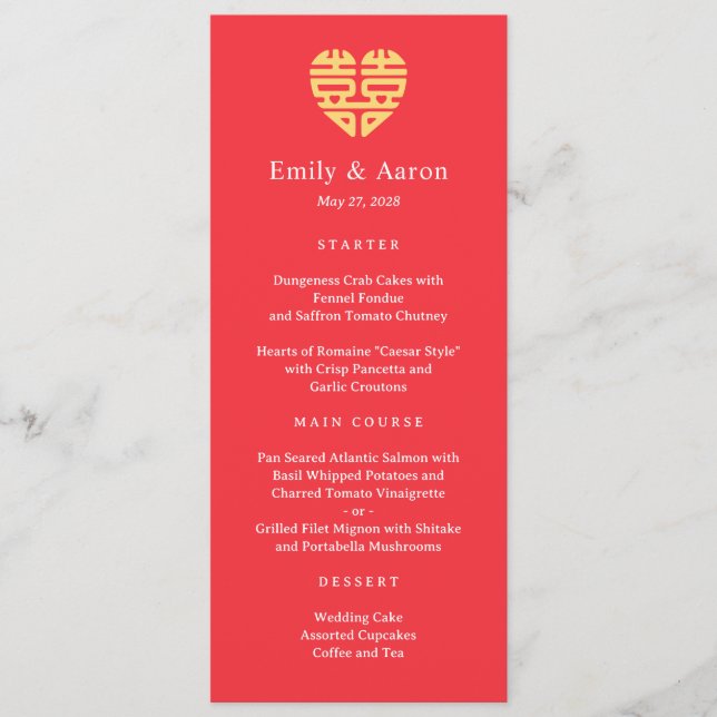 Double Happiness Chinese Wedding Menu Card (Front)