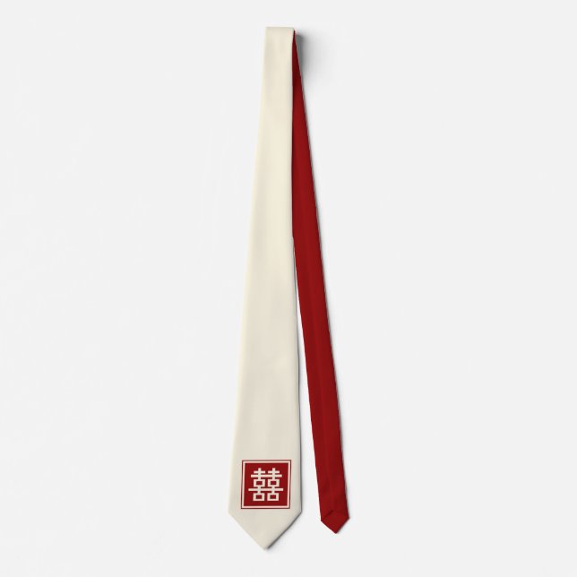 Double Happiness Chinese Wedding Oriental Zen Tie (Front)