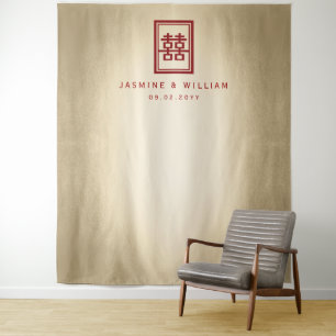 Double Happiness Chinese Wedding Photo Backdrop Tapestry
