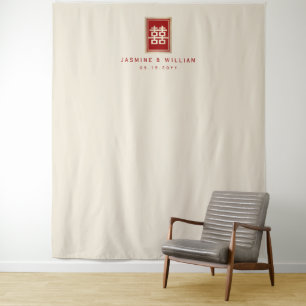 Double Happiness Chinese Wedding Photo Backdrop Tapestry
