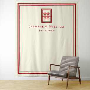 Double Happiness Chinese Wedding Photo Backdrop Tapestry