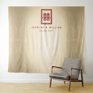 Double Happiness Chinese Wedding Photo Backdrop Tapestry