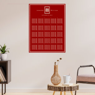 Double Happiness Chinese Wedding Red Seating Chart
