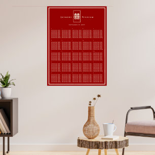 Double Happiness Chinese Wedding Red Seating Chart
