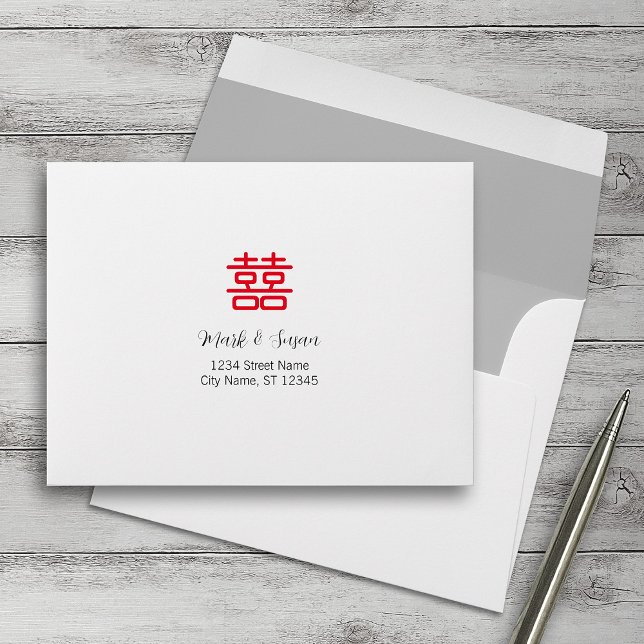 Double Happiness Chinese Wedding RSVP Envelopes (Creator Uploaded)