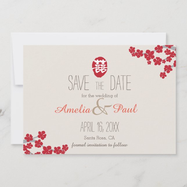 Double Happiness Chinese Wedding - Save the Date (Front)