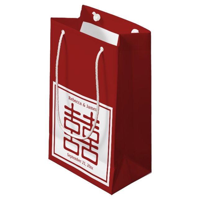 Double Happiness Chinese Wedding Small Gift Bag (Front Angled)