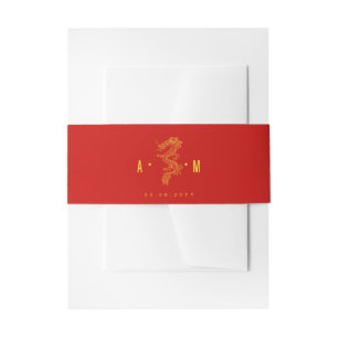 Double Happiness Dragon   Double Monograms Invitation Belly Band