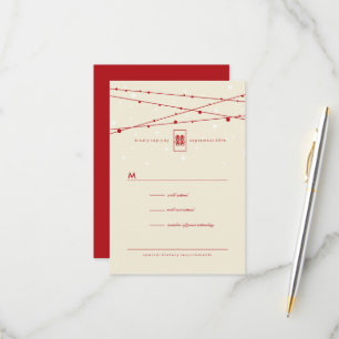 Double Happiness Fairy Lights Chinese Wedding RSVP