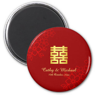 Double happiness floral background Chinese wedding Magnet