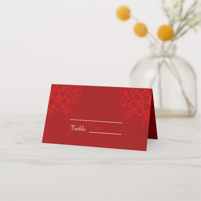 Double happiness floral background Chinese wedding Place Card (Front)