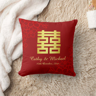 Double happiness floral pattern Chinese wedding Cushion