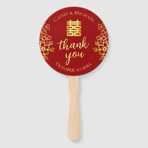 Double happiness floral thank you chinese wedding  hand fan