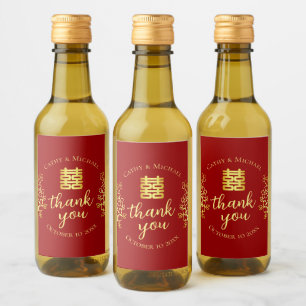 Double happiness floral thank you chinese wedding wine label