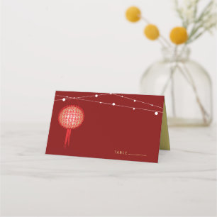 Double Happiness Glowing Lanterns Chinese Wedding  Place Card