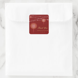 Double Happiness Glowing Lanterns Chinese Wedding Square Sticker