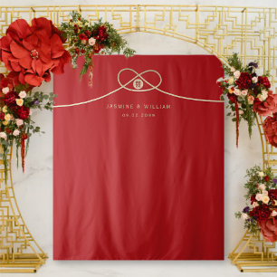 Double Happiness Gold Knot Wedding Photo Backdrop Tapestry
