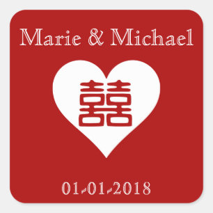 Double Happiness • Heart • Bold Red Square Sticker