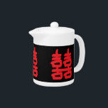 Double Happiness in Red Teapot<br><div class="desc">Double Happiness Symbol on this tea pot is a Chinese symbol usually used in feng shui to help with love and other things on a tea pot.</div>