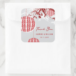 Double Happiness Lanterns & Bamboo Chinese Wedding Square Sticker