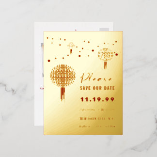 Double Happiness Lanterns Chinese Save The Date Fo Foil Invitation Postcard