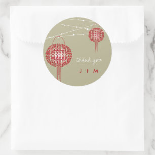 Double Happiness Lanterns Chinese Wedding Favour Classic Round Sticker