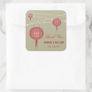 Double Happiness Lanterns Chinese Wedding Favour Square Sticker