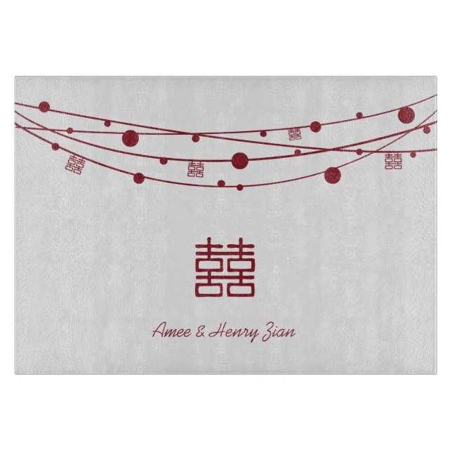 Double Happiness Lanterns Glass Cutting Board (Front)