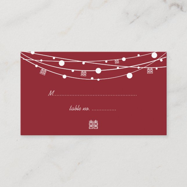 Double Happiness Lanterns Wedding Seating Cards (Front)