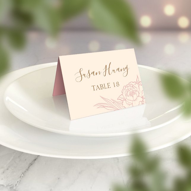 Double Happiness Peony Wedding Place Card (FRONT)