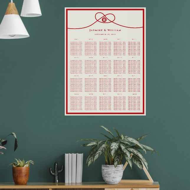 Double Happiness Red Knot Wedding Seating Chart (Living Room 1)