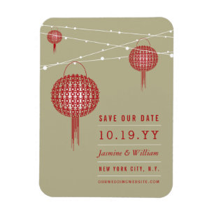 Double Happiness Red Lanterns Asian Save The Date Magnet