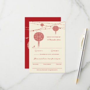 Double Happiness Red Lanterns Chic Chinese Wedding RSVP Card