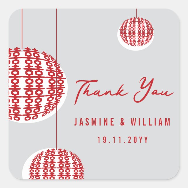 Double Happiness Red Lanterns Chic Chinese Wedding Square Sticker (Front)