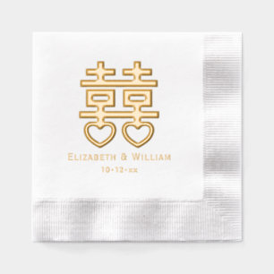 Double Happiness Symbol #3 Hrt Wedding Names Date Foil Napkins