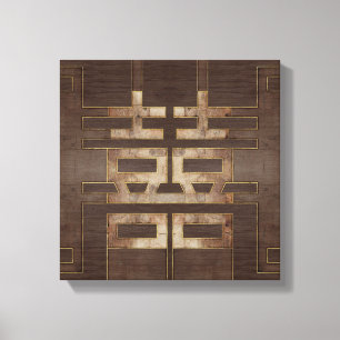 Double Happiness Symbol Geometric Gold on Wood Canvas Print
