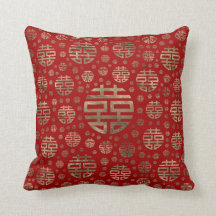 Double Happiness Symbol pattern - Gold on red