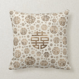 Double Happiness Symbol pattern - pastel gold Cushion