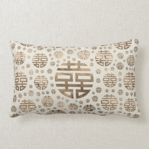 Double Happiness Symbol pattern - pastel gold Lumbar Cushion