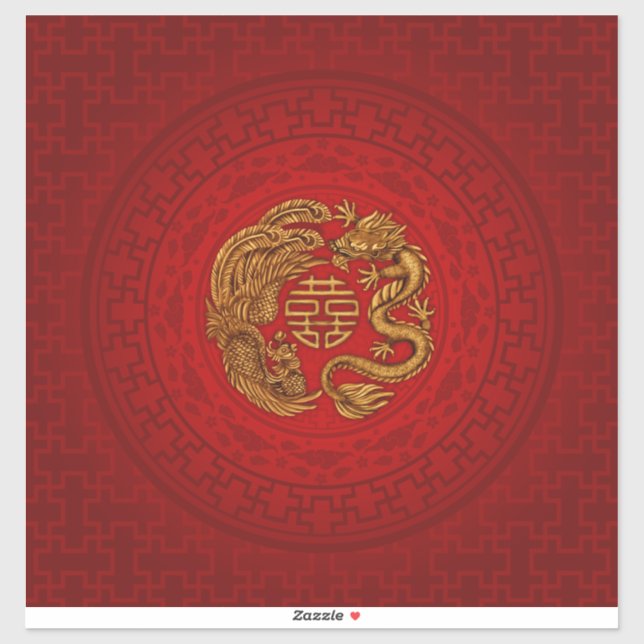 Double Happiness Symbol with Phoenix and Dragon (Sheet)