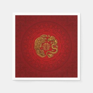 Double Happiness Symbol with Phoenix and Dragon Napkin