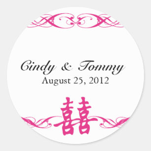 Double Happiness with Scrolls Stickers Hot Pink